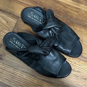 Shoto Leather Bow Slides Dark Gray Size 37